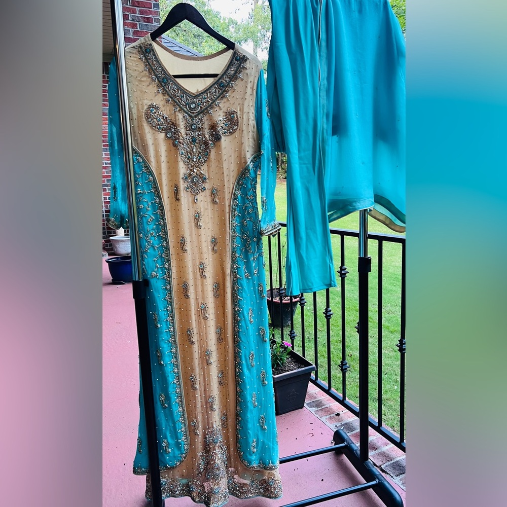 Bridal,Wedding Wear, Chiffon 3 piece Formal Long dress,Embroidered, Beaded,Stone